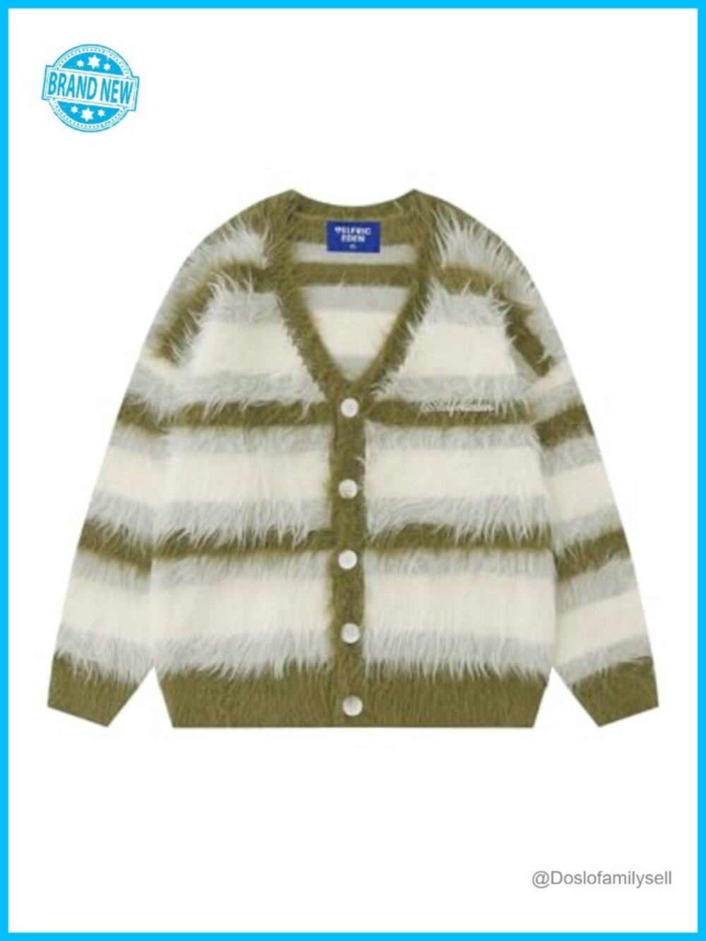 Fuzzy Striped Color Block Cardigan Oversized Button Down Knit V-Neck Sweater
